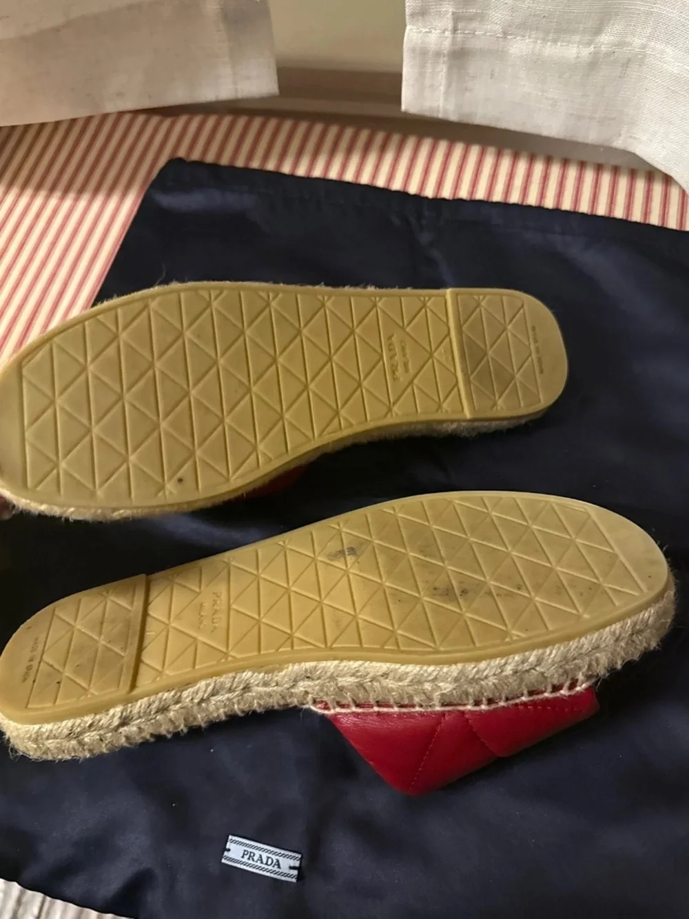Prada Red Quilted Leather Espadrille Slides